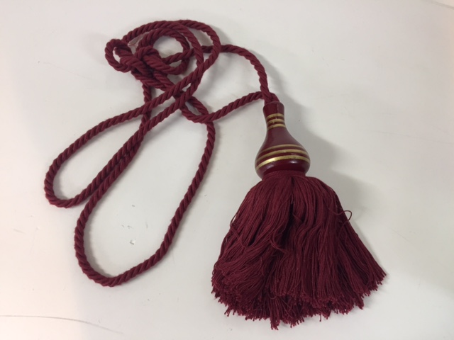 TASSEL, Curtain Tassle - Large Maroon w Gold Timber